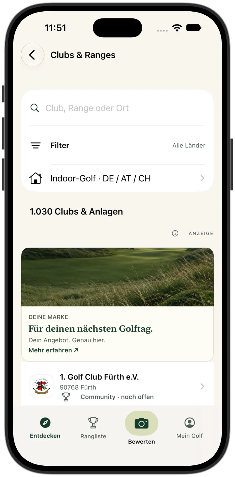 Werbeplatz in der echten Clubliste, mit Beispielanzeige